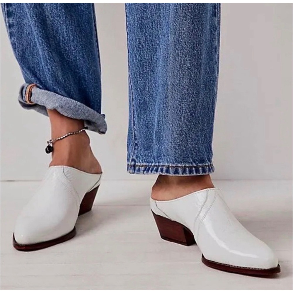 Free People New Frontier Western Mules | White Patent Leather | Size 38.5/8-8.5
